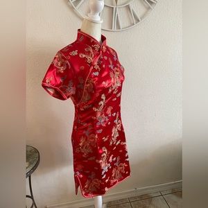 Sexy Red Floral Mini Chinese Evening Dress